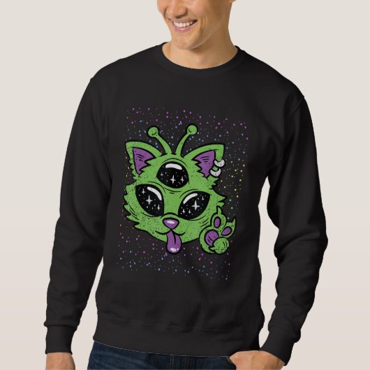 Alien Cat Halloween Kostüm Funny Space Kitten Ani Sweatshirt (Vorderseite)