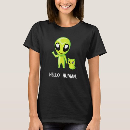 Alien Cat Hello Human Ufo Kitten T-Shirt (Vorderseite)