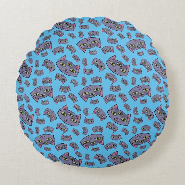 Alien Cat Pattern Rundes Kissen (Vorderseite)