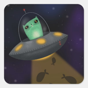 Alien Cat Quadratischer Aufkleber