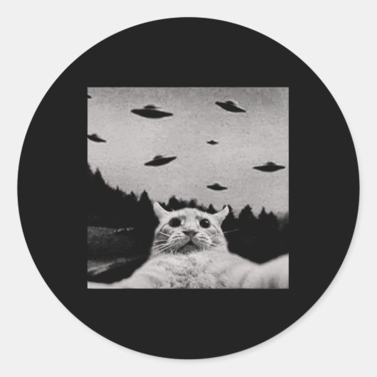 Alien Cat Ufo - Classic Fit Runder Aufkleber (Vorderseite)