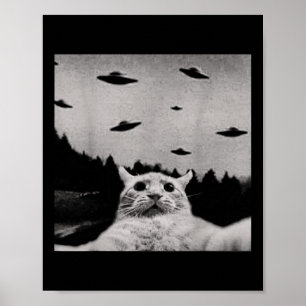 Alien Cat Ufo - Clic Fit, Round Neck, Poster