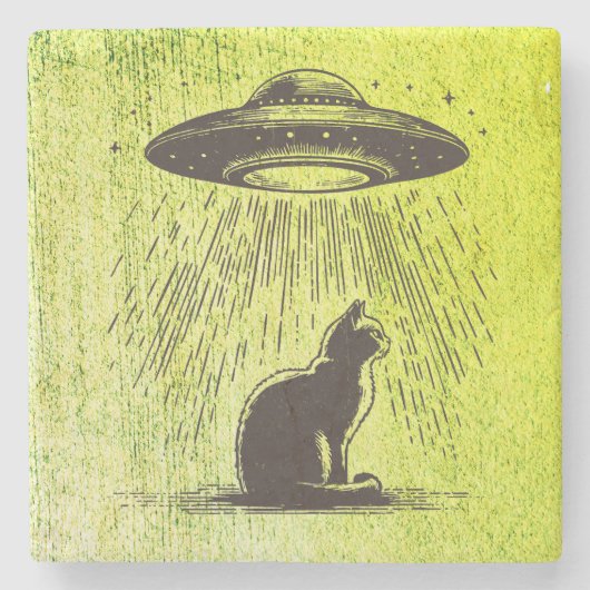 Alien Cat UFO Steinuntersetzer (Vorderseite)