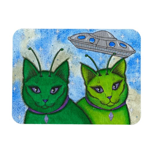 Alien Cats UFO Space Fantasy Cat Art Magnet (Horizontal)
