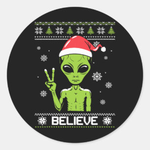 Alien Christmas Sweater glauben Funny Xmas Alien S Runder Aufkleber