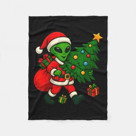 Alien Christmas Tree Xmas Lights Funny Holiday Men Fleecedecke (Vorderseite)