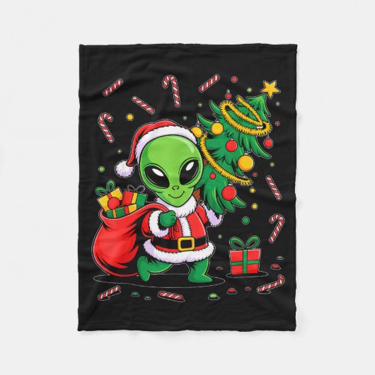 Alien Christmas Tree Xmas Lights Funny Holiday Men Fleecedecke (Vorderseite)