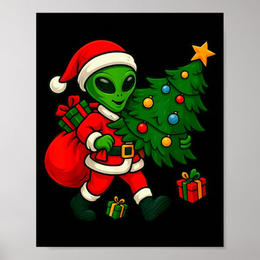 Alien Christmas Tree Xmas Lights Funny Holiday Men Poster (Vorne)