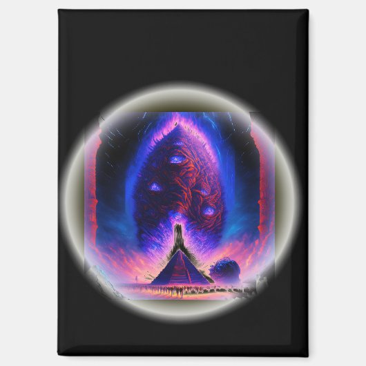 Alien Cocoon Hovers oberhalb der Pyramiden Crowd W Magnet (Vorderseite)