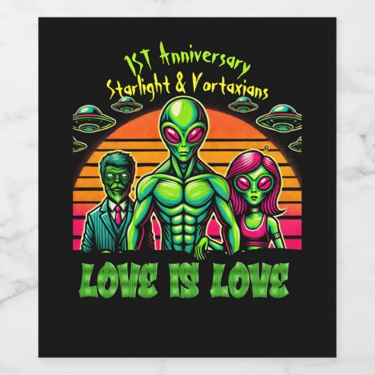 Alien Couple in galaktischer Zuneigung Weinetikett (Einzelnes Label)