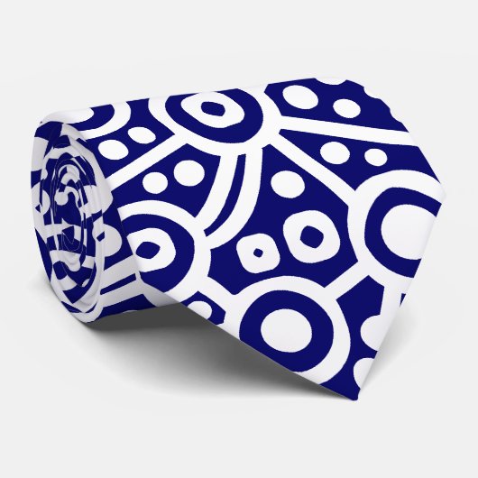 Alien Curcuit Abstrakt - Weiß auf Dunkelblau Krawatte (Gerollt)