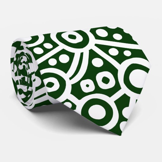 Alien Curcuit Abstrakt - Weiß auf Dunkelgrün Krawatte (Gerollt)