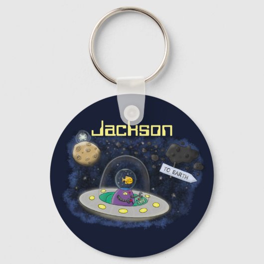 Alien — Darstellung des Cartoon des Raumschiffes d Schlüsselanhänger (Vorderseite)