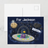 Alien — Darstellung des Cartoon von Raumschiffen Postkarte (Vorne/Hinten)