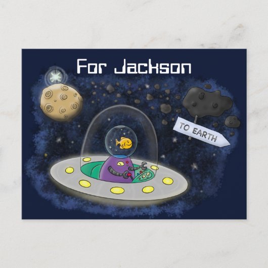 Alien — Darstellung des Cartoon von Raumschiffen Postkarte (Vorderseite)