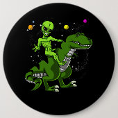 Alien, das T-Rex Dinosaurier-Raum UFO reitet Button (Vorderseite)