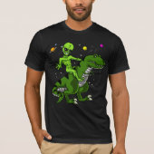 Alien, das T-Rex Dinosaurier-Raum UFO reitet T-Shirt (Vorderseite)