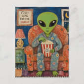 Alien, der Popcorn isst Postkarte (Vorderseite)
