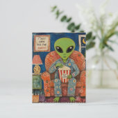 Alien, der Popcorn isst Postkarte (Stehend Vorderseite)