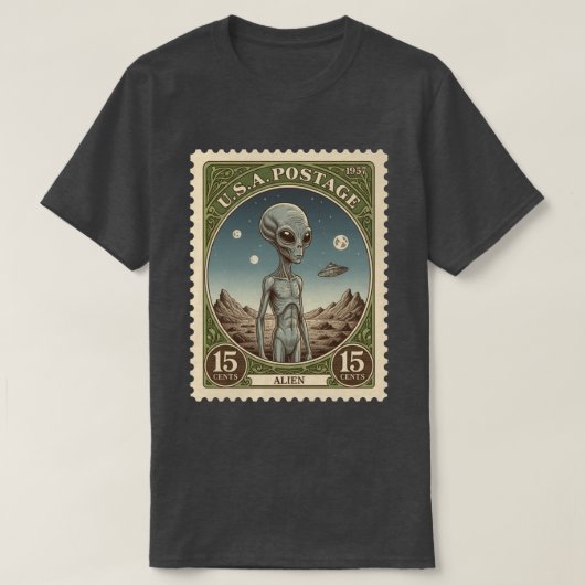 Alien der Vintagen Briefmarke T-Shirt (Design vorne)
