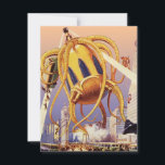 Alien der Vintagen Science Fiction<br><div class="desc">Vintage Illustration Außerirdischen und Roboter Science Fiction Bild mit einem großen futuristischen Alien Oktopus wie Monster einmarschieren in einer Stadt und sammeln einen Bus voller Menschen. Ein Retro-Sci-fi-Comic Buch-Design mit einem Geschöpf zerstört eine Metropole der Zukunft und die Menschen fallen aus dem Bus auf den städtischen Boden unten.</div>