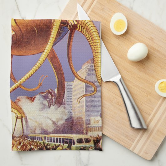 Alien der Vintagen Science Fiction Geschirrtuch (Viertel Falte)