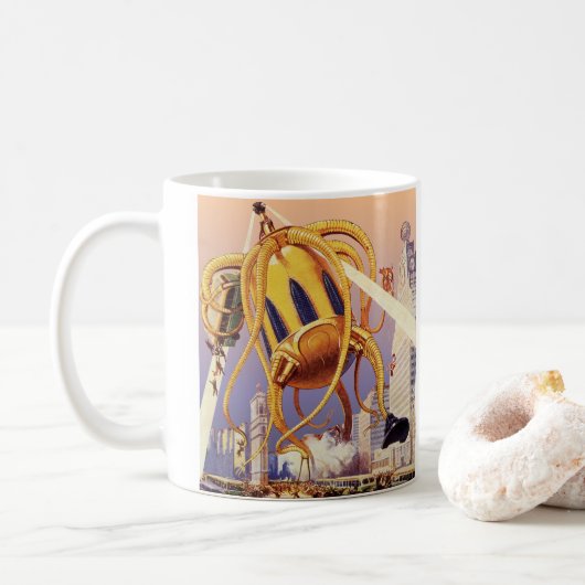 Alien der Vintagen Science Fiction Kaffeetasse (Mit Donut)