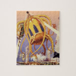 Alien der Vintagen Science Fiction Puzzle<br><div class="desc">Vintage Illustration Außerirdischen und Roboter Science Fiction Bild mit einem großen futuristischen Alien Oktopus wie Monster einmarschieren in einer Stadt und sammeln einen Bus voller Menschen. Ein Retro-Sci-fi-Comic Buch-Design mit einem Geschöpf zerstört eine Metropole der Zukunft und die Menschen fallen aus dem Bus auf den städtischen Boden unten.</div>
