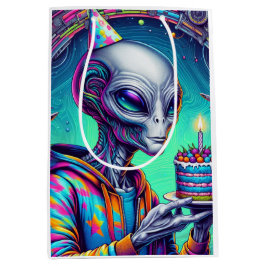 Alien, die Birthday Cake hält Mittlere Geschenktüte