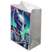 Alien, die Birthday Cake hält Mittlere Geschenktüte (Rückseite Schrägansicht)