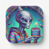 Alien, die Birthday Cake hält Pappteller (Vorderseite)