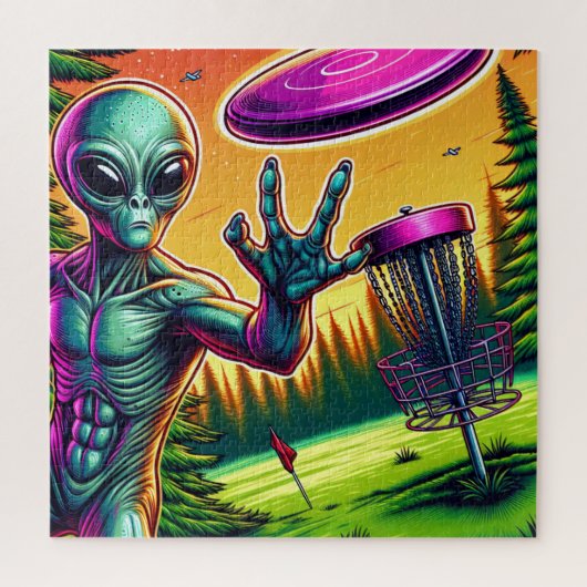 Alien Disk Golf Button-Aktionskorb Puzzle (Vertikal)