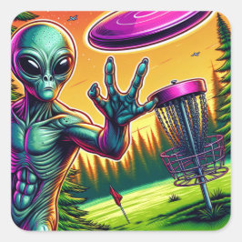 Alien Disk Golf Button-Aktionskorb Quadratischer Aufkleber