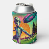 Alien Disk Golf mit Planet Backgroud Dosenkühler (Kanne Rückseite)