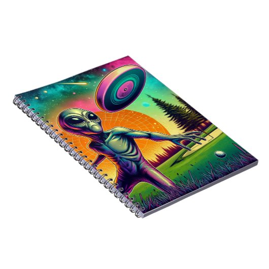 Alien Disk Golf mit Planet Backgroud Notizblock (Rechte Seite)