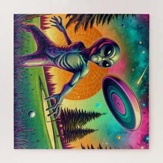 Alien Disk Golf mit Planet Backgroud Puzzle (Horizontal)