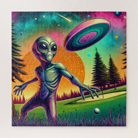 Alien Disk Golf mit Planet Backgroud Puzzle (Vertikal)