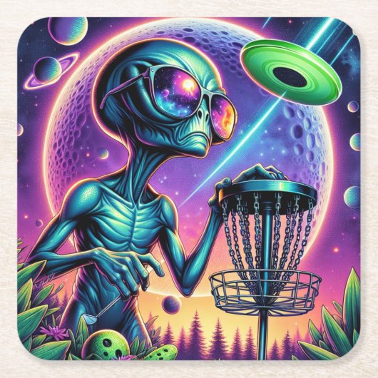Alien Disk Golf Rechteckiger Pappuntersetzer (Vorderseite)
