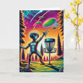 Alien Disk Golfing Happy Birthday Karte (Gelbe Blume)