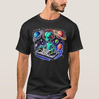 Alien-DJ Lustiger Cosmic Space Rave EDM Musikfesti T-Shirt