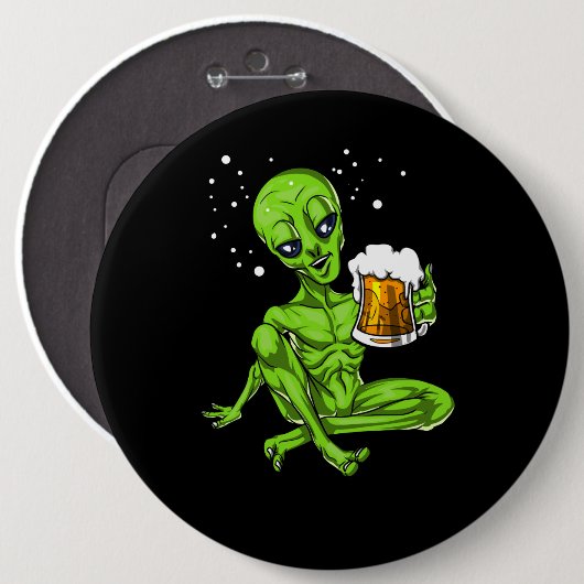 Alien Drinks Bier Space UFO Kosmisches Party Button (Vorne & Hinten)
