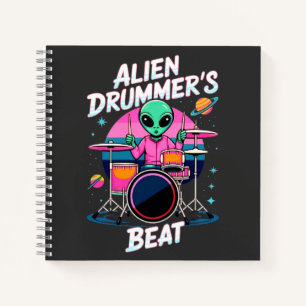 Alien Drummers Beat T - Shirt - Funky Alien Graphi Notizblock