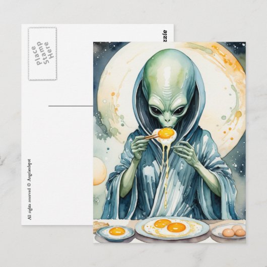 Alien Eating Eggs Postkarte (Vorne/Hinten)