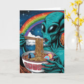 Alien Eating Noodles Jeder Anlässe Karte (Gelbe Blume)