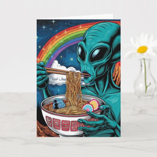 Alien Eating Noodles Jeder Anlässe Karte (Kleine Pflanze)