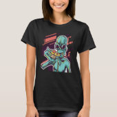 Alien Eating Pizza Modern UFO Martian T-Shirt (Vorderseite)