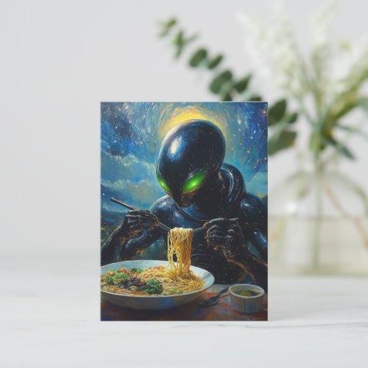 Alien Eating Ramen Postkarte (Stehend Vorderseite)