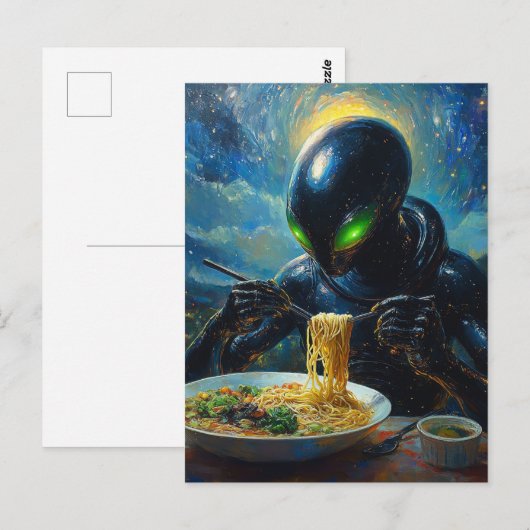 Alien Eating Ramen Postkarte (Vorne/Hinten)