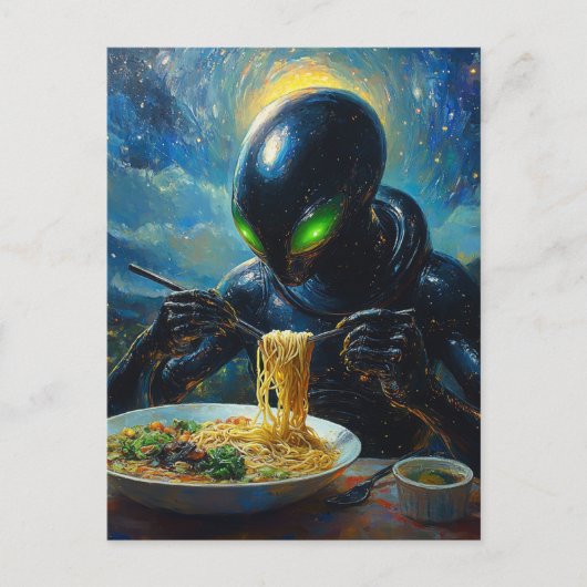 Alien Eating Ramen Postkarte (Vorderseite)