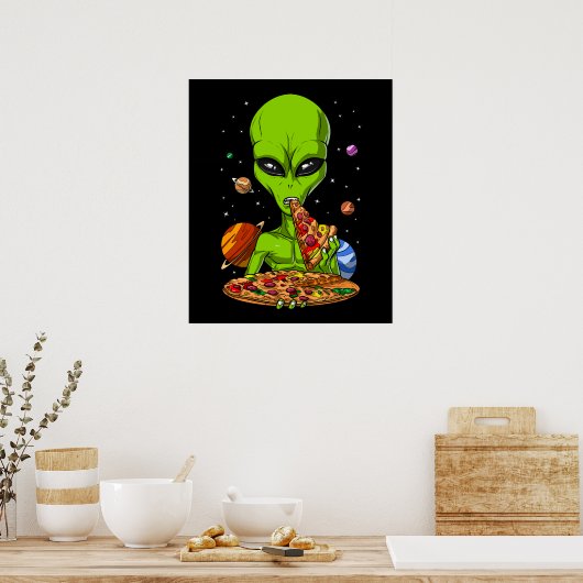 Alien Eating Space Pizza Poster (Küche)